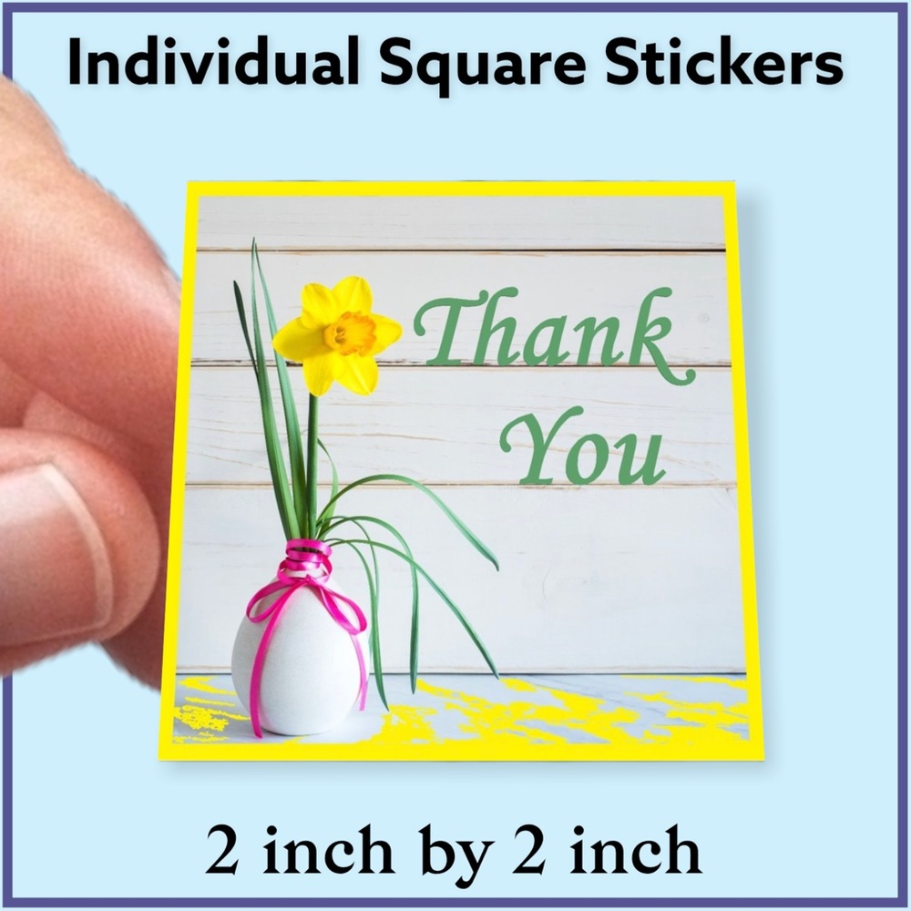 100 (2x2 Inch) Square Stickers, Daffodils High Gloss, Thank You - Picture 2 of 3